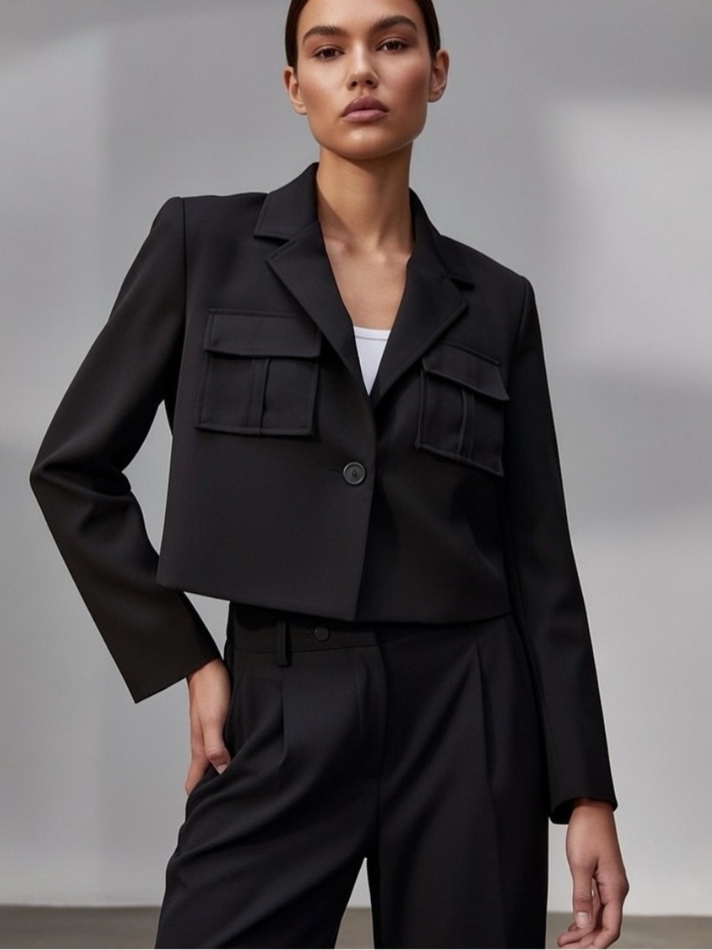 Bailey 44 set - Cropped Black Utility Pocket Blazer with matching trousers